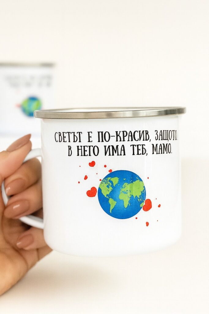 Метално канче „Светът е по-красив, защото в него има теб, мамо“ – Подарък за майка