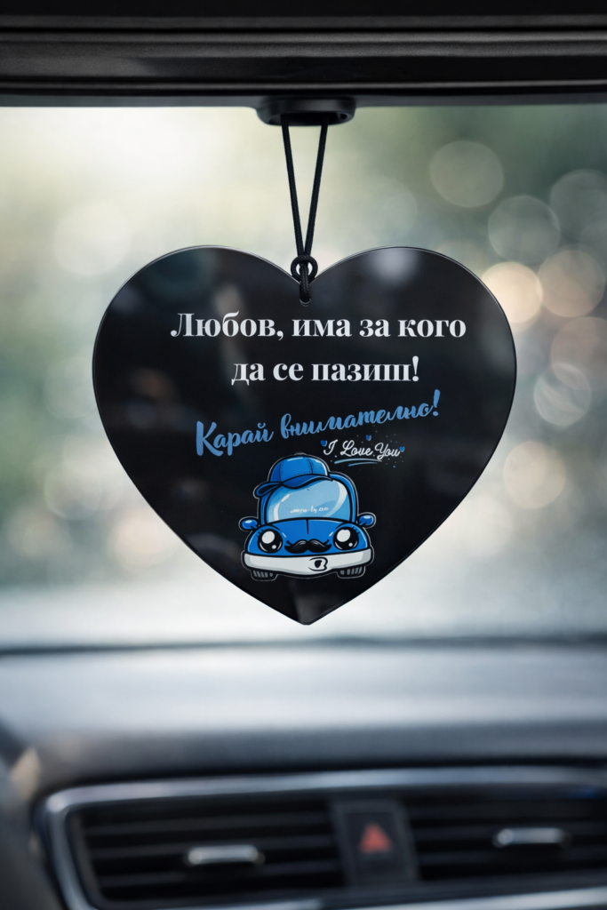 Любов, има за кого да се пазиш! Карай внимателно! – Черно сърце със син автомобил