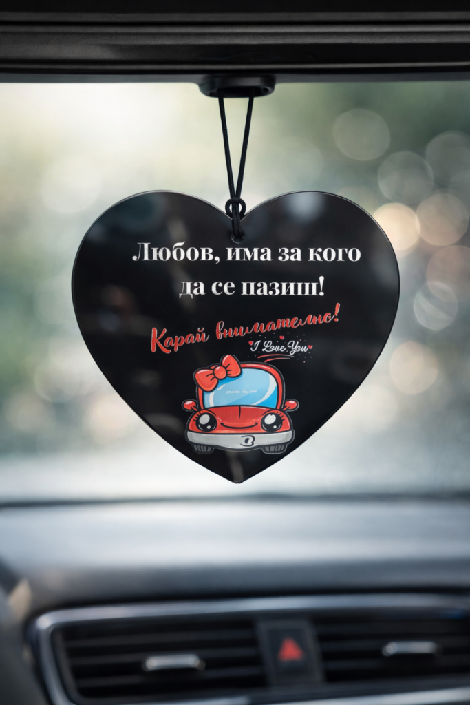 Любов, има за кого да се пазиш! Карай внимателно! – Черно сърце с червен автомобил