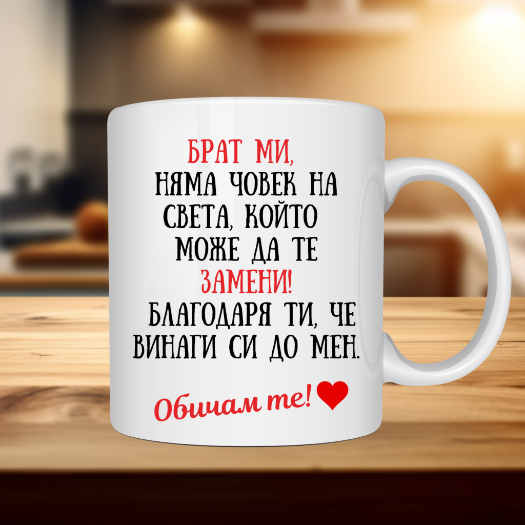 Порцеланова чаша „Брат ми, няма човек на света, който да те замени!“