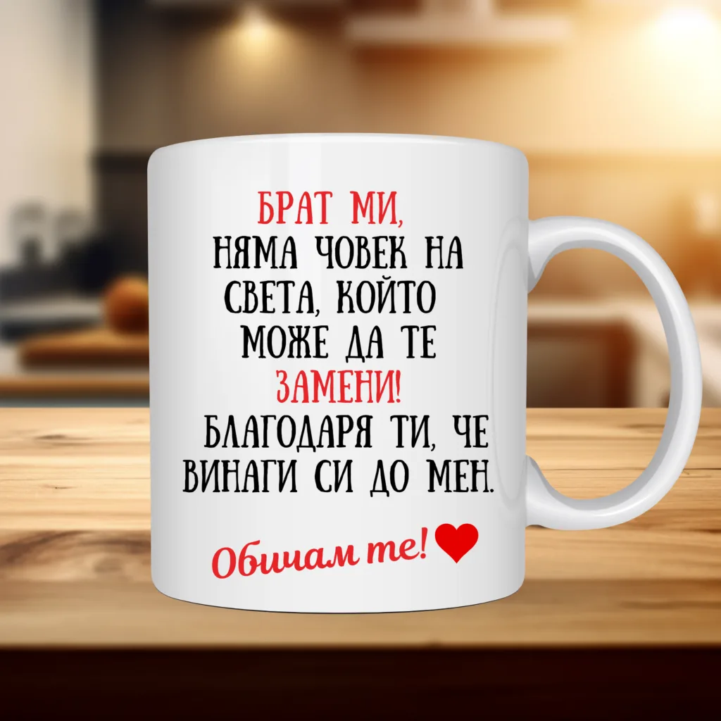 Порцеланова чаша „Брат ми, няма човек на света, който да те замени!“