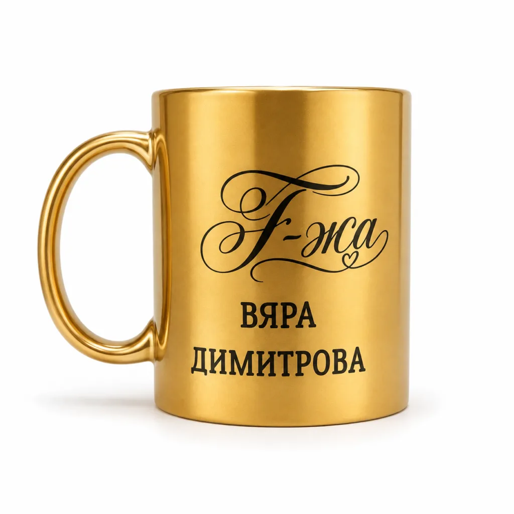 Персонализирана златна лъскава чаша с име на учител или учителка