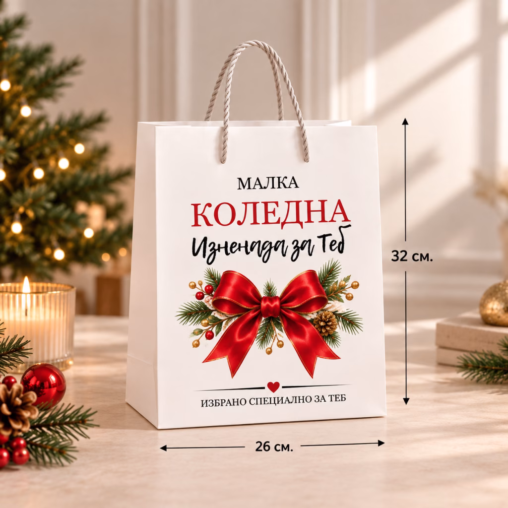 Коледна подаръчна чанта „Малка коледна изненада за теб“ – 3 размера