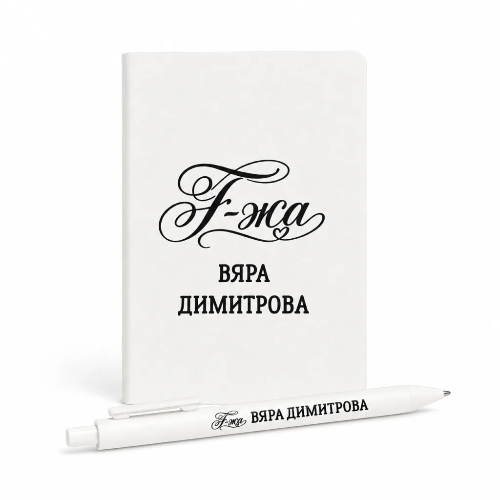 Персонализиран подаръчен комплект за учител – бял дневник и химикал с име