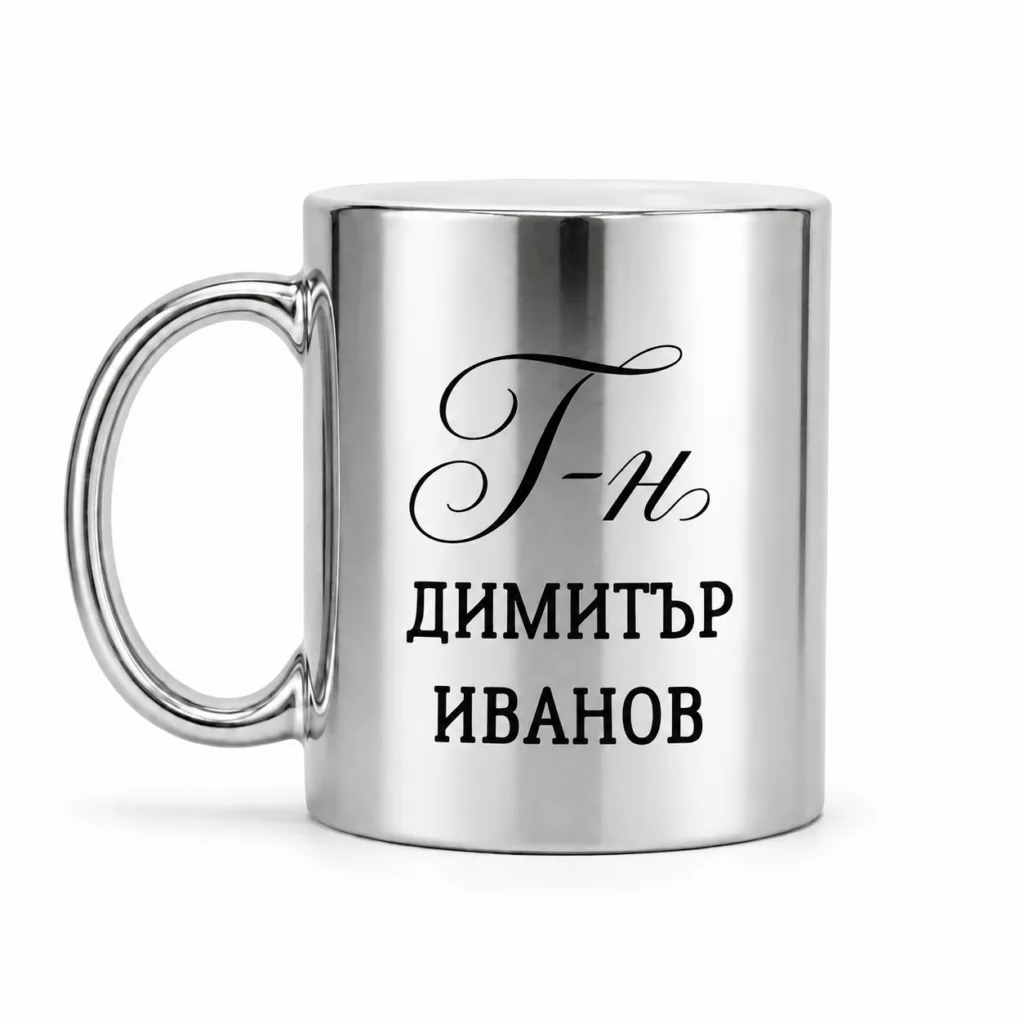 Персонализирана сребърна лъскава чаша с име на учител или учителка